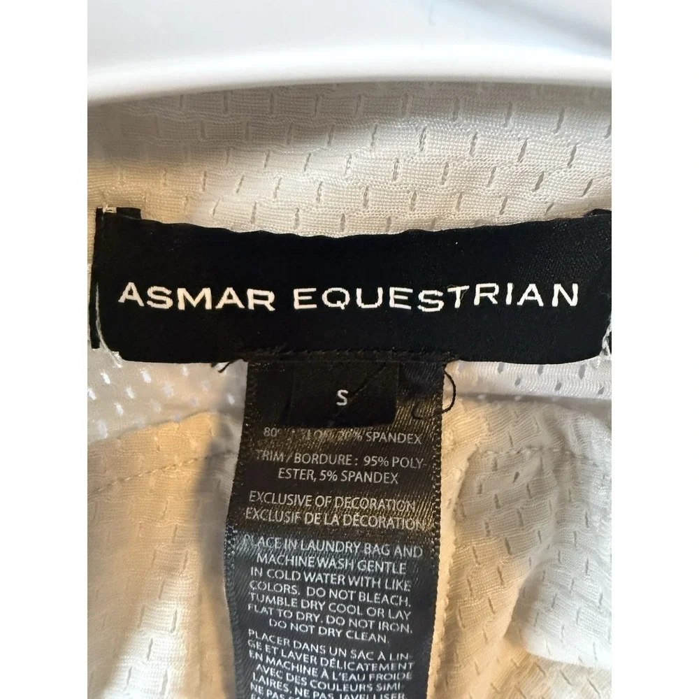 Asmar Equestrian Womens Small Mesh Zip Up Jacket Cream Mock Neck Logo Back